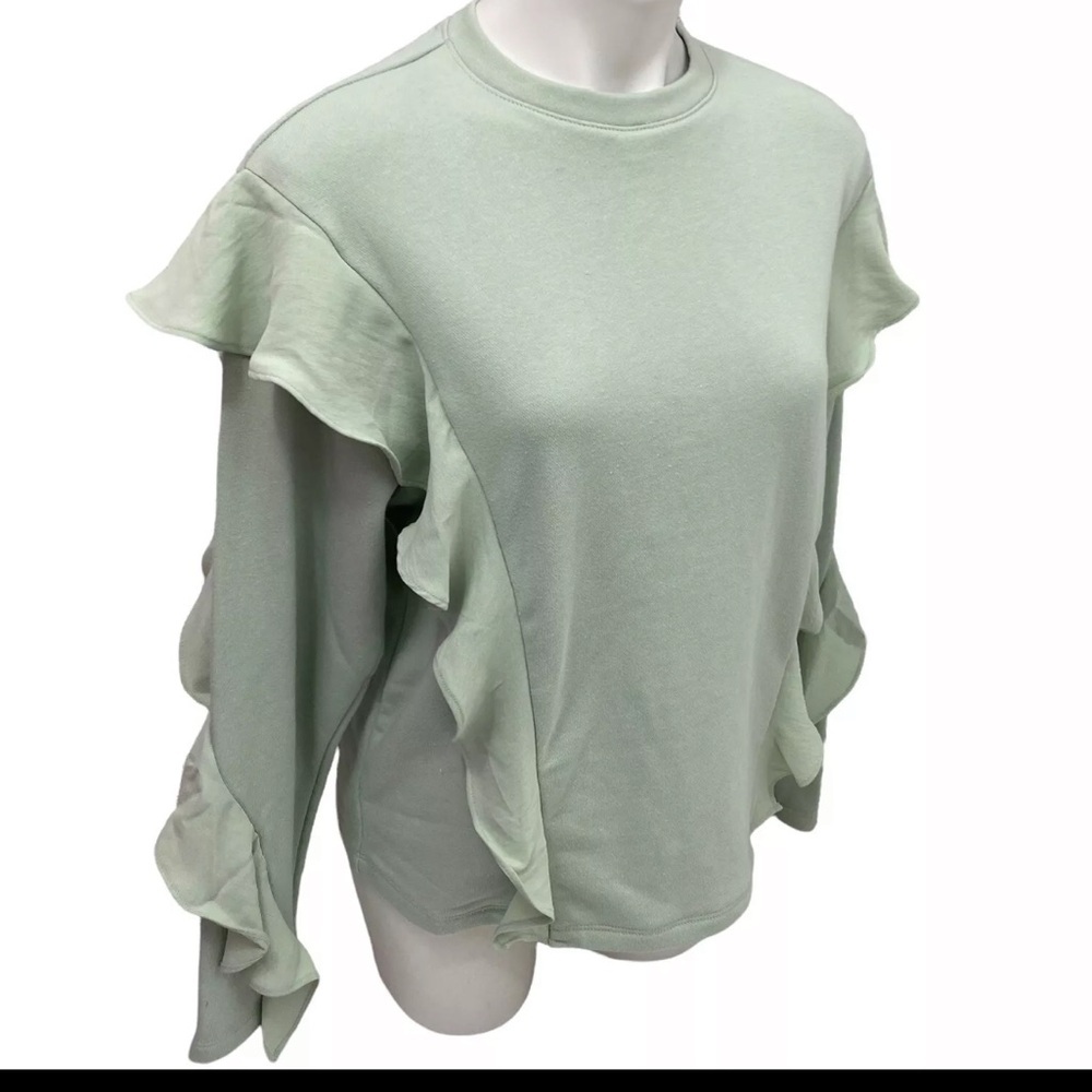 A New Day Top Womens Small Ruffle Sweatshirt Long Sleeve Crew Neck Mint Green